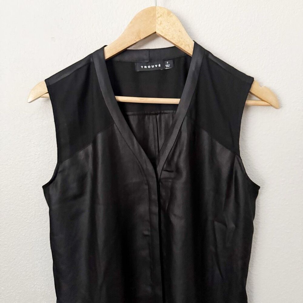 TROUVE | Black Leather-Look Tank‎ Sleeveless Blouse Sheer Bottom | Size Small - Picture 2 of 6